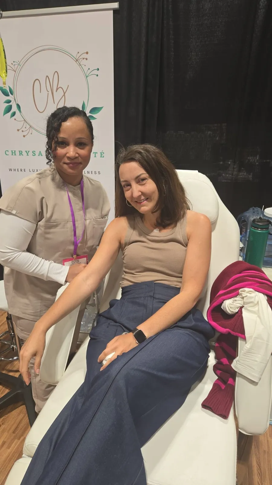 Crystal Simm, RPN, with a client during IV therapy