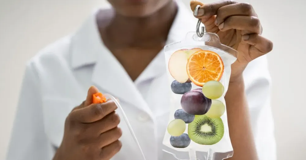 A vitamin-infused IV therapy drip bag
